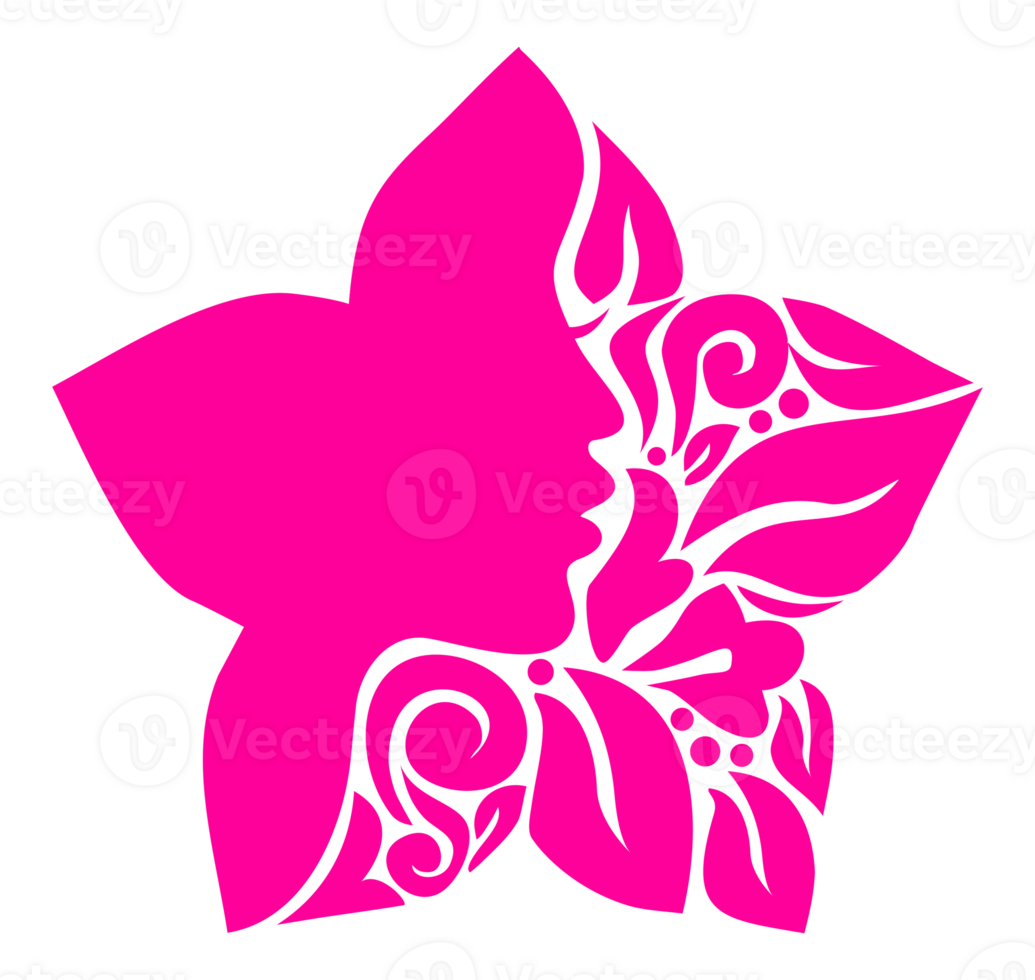 Ornamental Leaf, Flower, and Woman Face in the Flower-Shaped Illustration for Logo Type, Art Illustration or Graphic Design Element. Format PNG