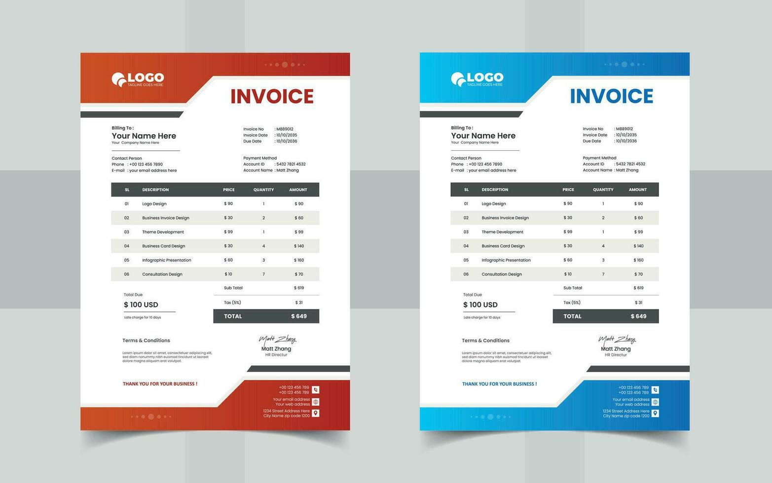 Modern abstract professional invoice template vector