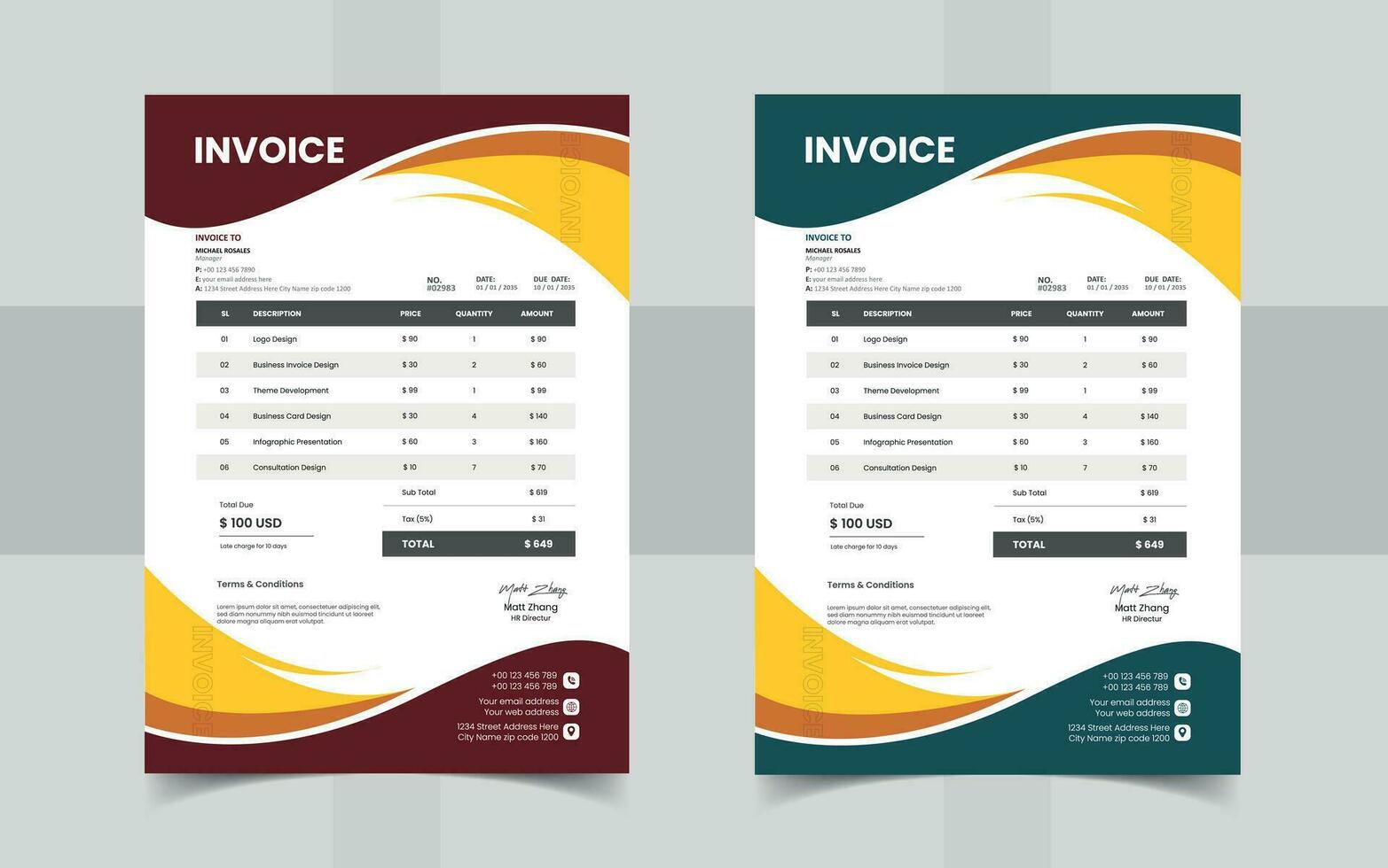 Professional business money receipt invoice template design vector