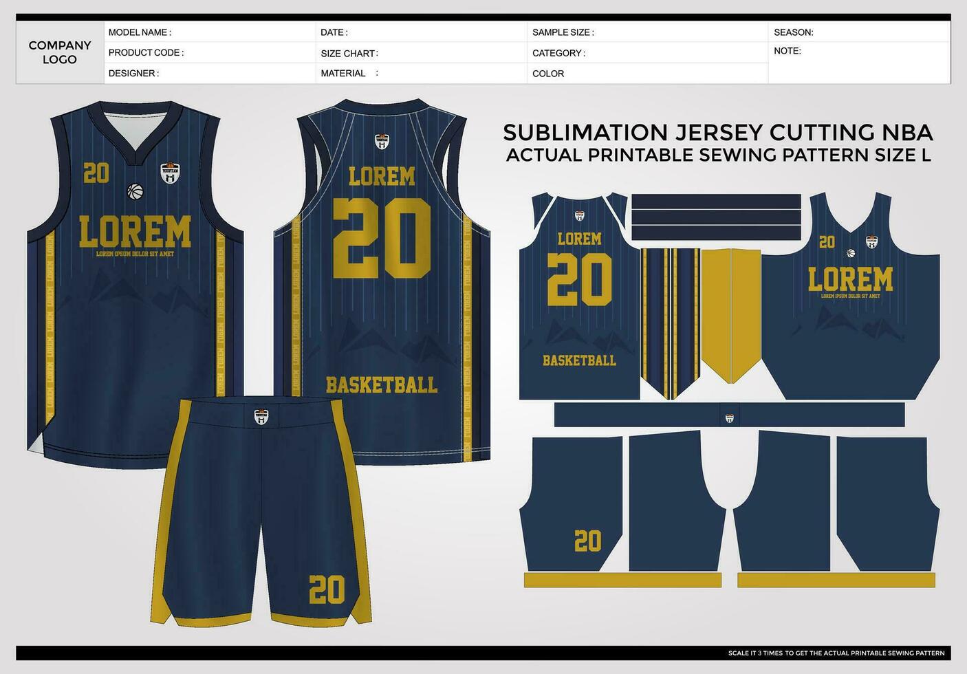 sencillo elegante azul oro baloncesto jersey vector