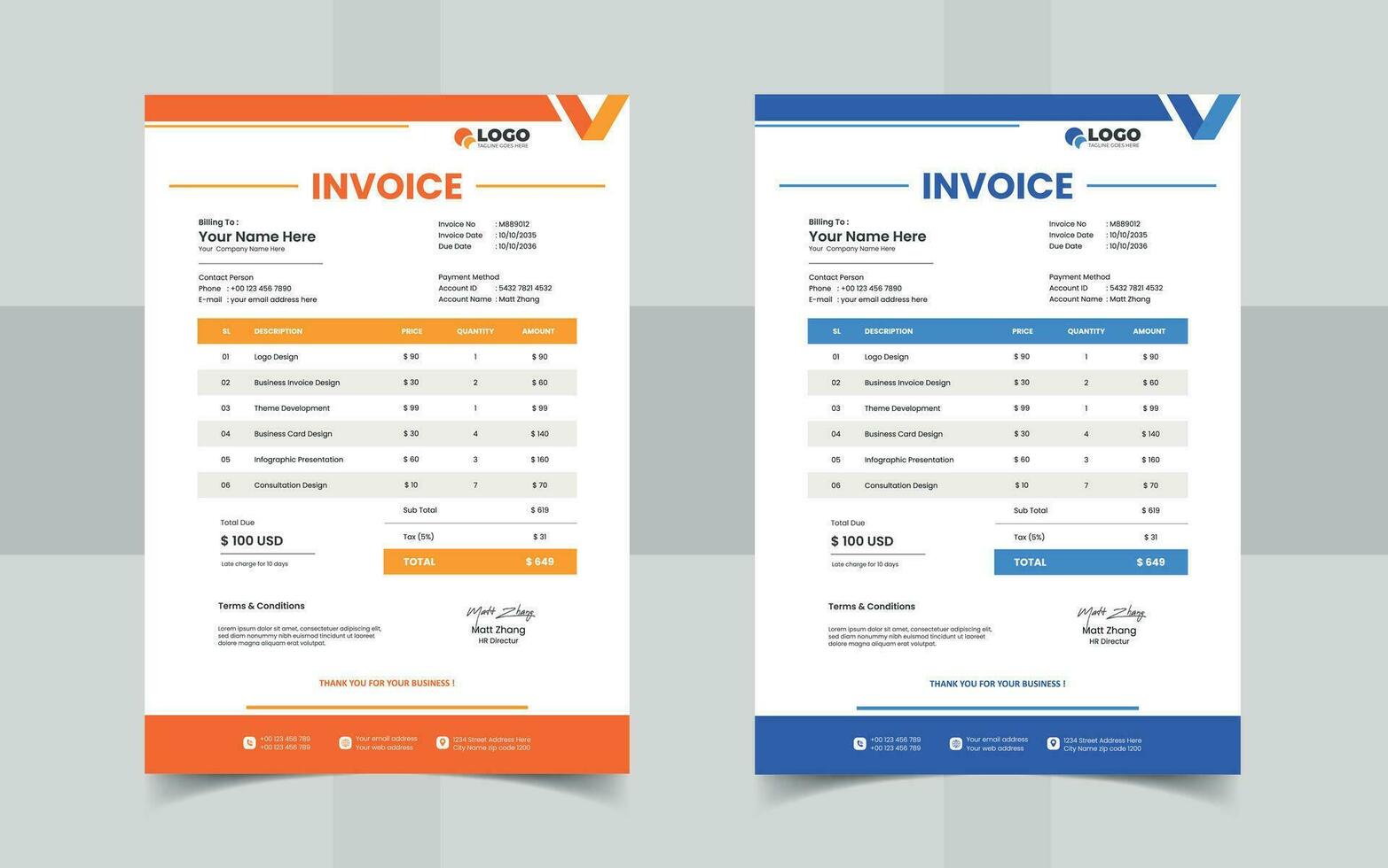 invoice template for your company vector