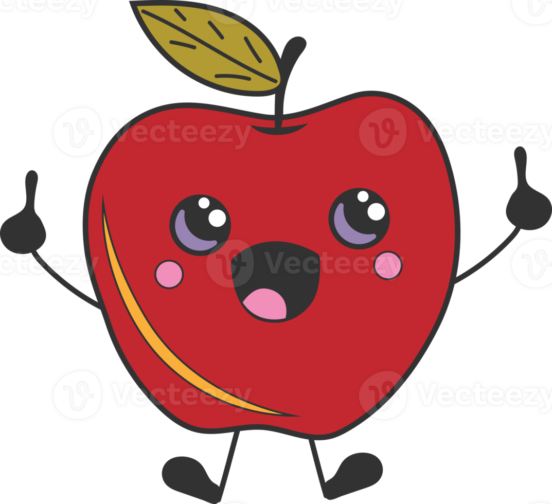 linda contento gracioso manzana con kawaii ojos. dibujos animados alegre colegio mascota png