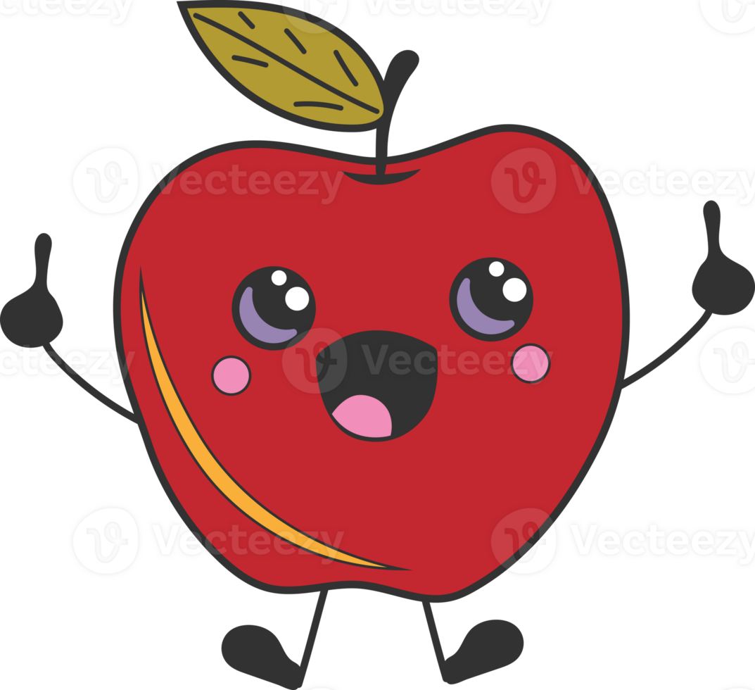 carino contento divertente Mela con kawaii occhi. cartone animato allegro scuola portafortuna png