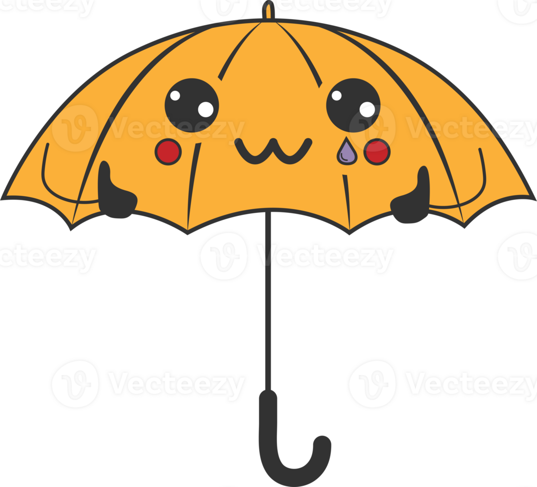 Cute happy funny umbrella with kawaii eyes. Cartoon cheerful fall mascot png