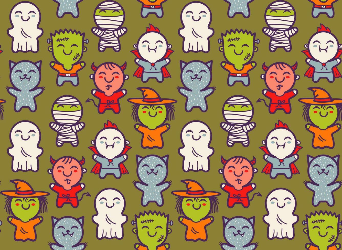 pattern with children in costumes for Halloween vector