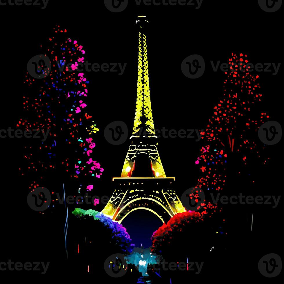 Paris Illuminated Eiffel Tower Scene at Night photo
