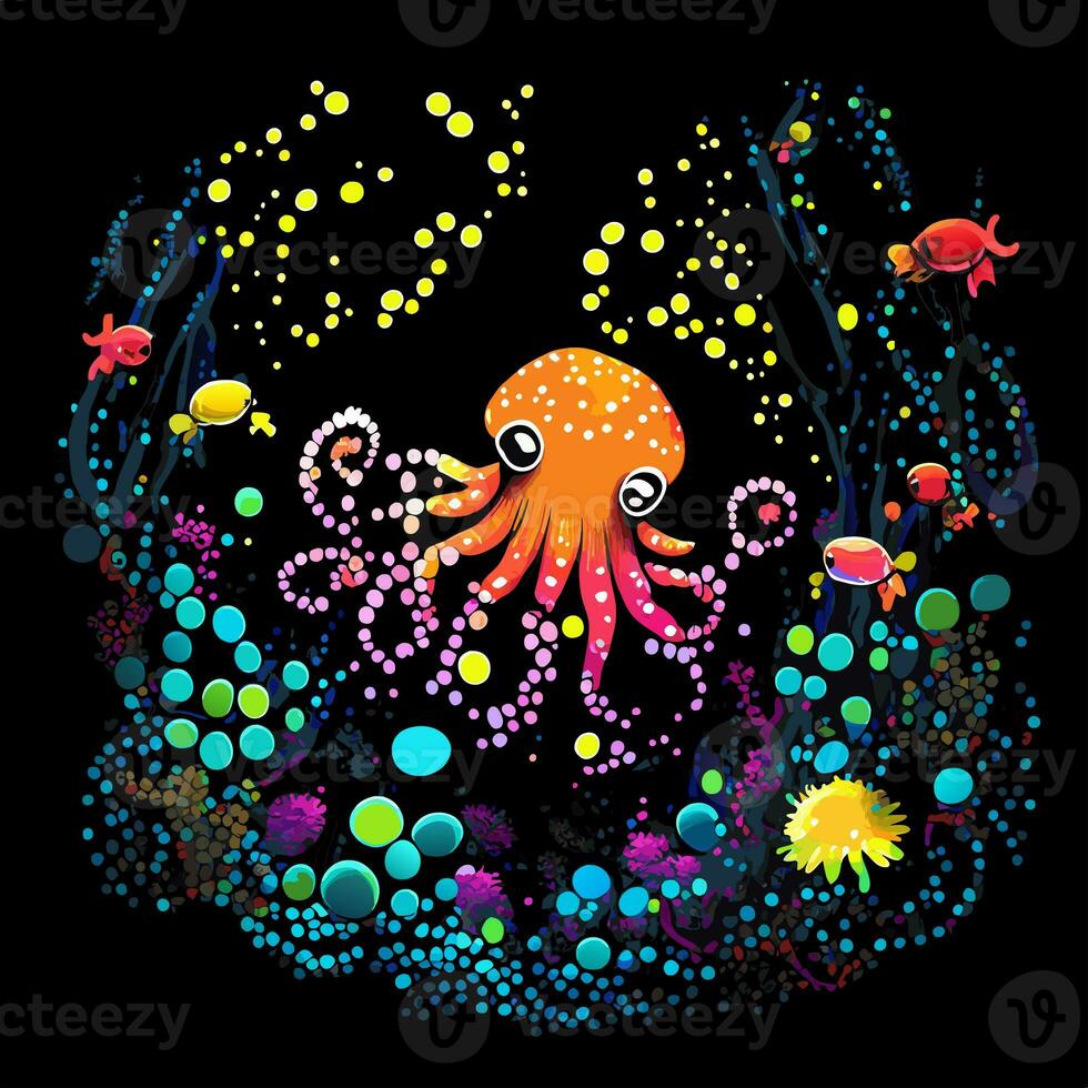 Cute Underwater Baby Octopus Marine Scene photo