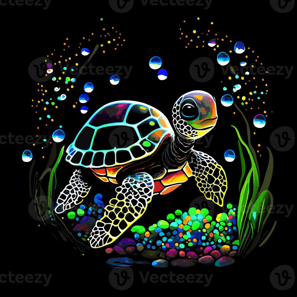 Cute Underwater Baby Turtle Marine Scene photo