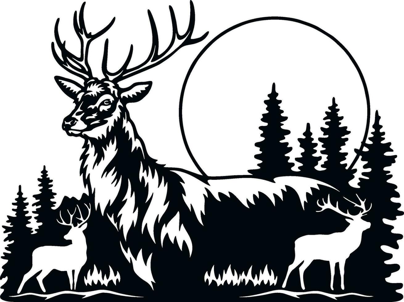 Deer and Forest Landscape, Farm laser cut vector