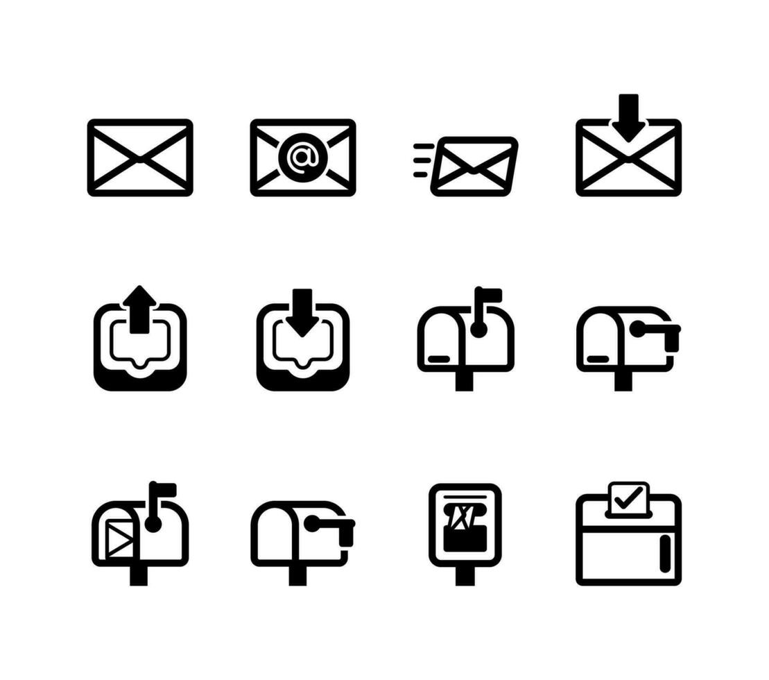 envelope icon set. Simple line art style icon pack. vector