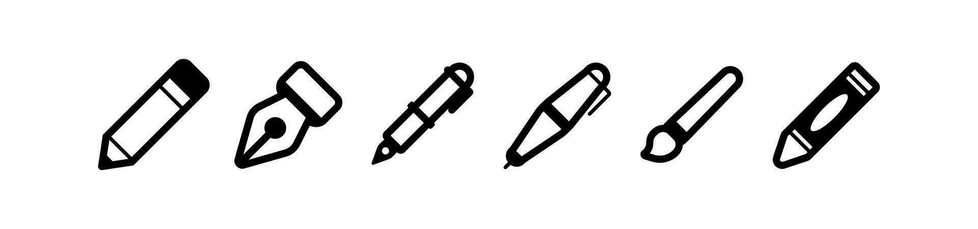 set of pencil, pen, paint brush, fountain pen, crayon icon vector