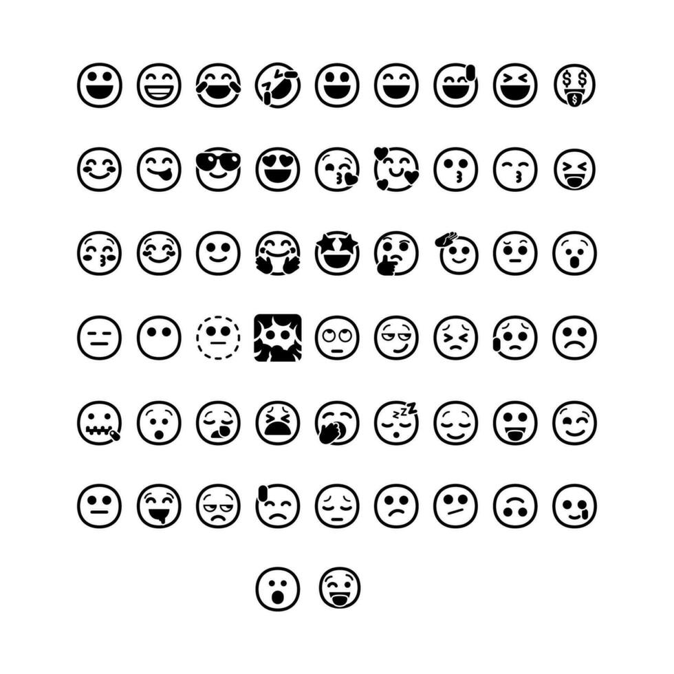 Set of emoji face Icons. Simple line art style icons pack. vector