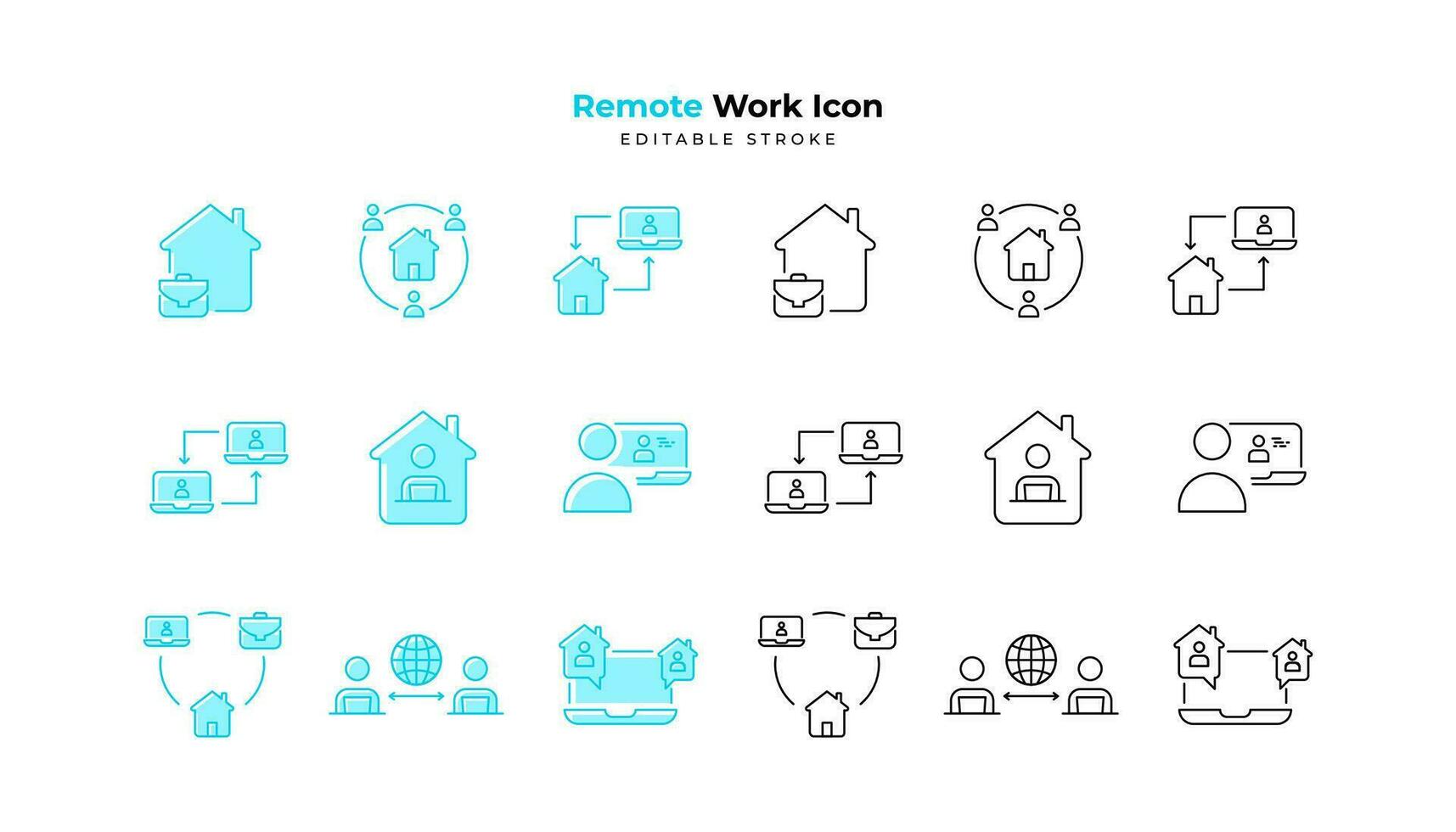 Set of remote work Icons. Simple line art and editable stroke icons pack. vector