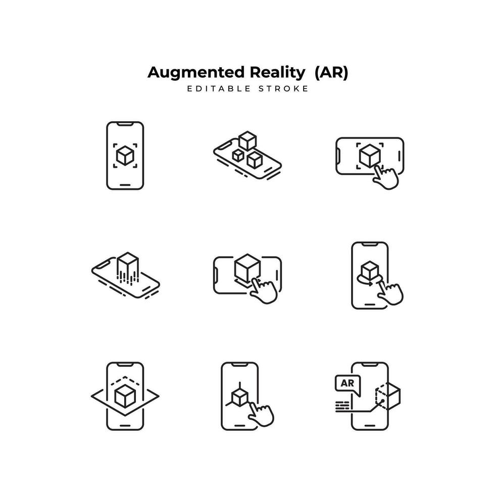 Set of augmented reality Icons. Simple line art and editable stroke icons pack. vector