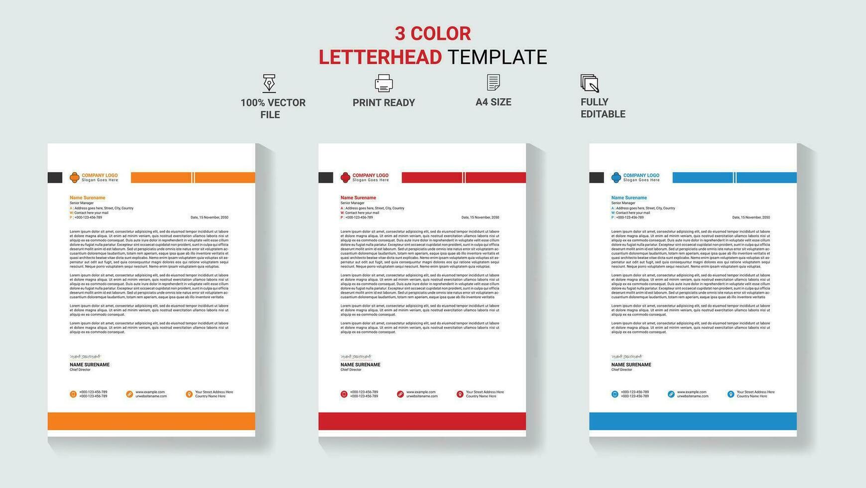 Unique Corporate Letterhead Template Design With Color Variation. vector