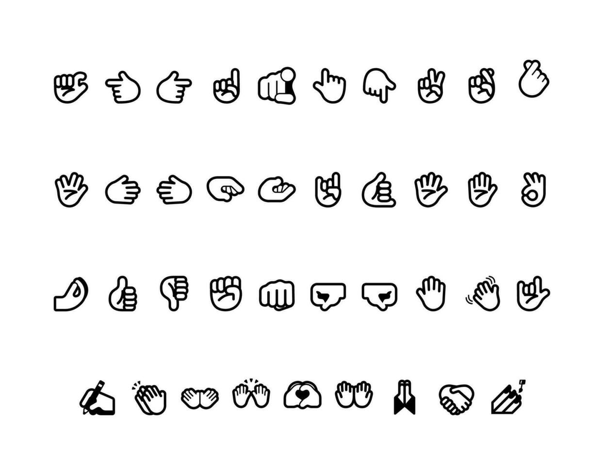Set of hand gestures Icons. Simple line art style icons pack. vector