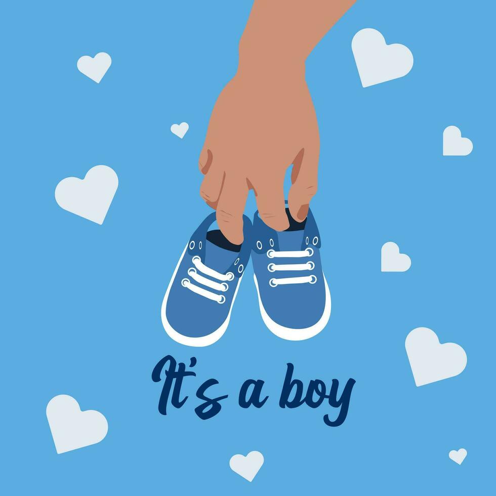in the man's hand blue baby slippers vector
