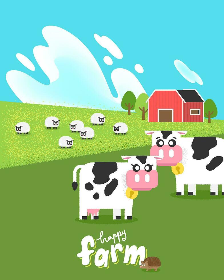 Animals farm in the meadow. vector