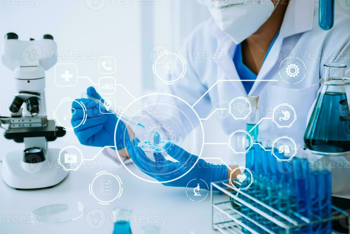 Healthcare professional holding Coronavirus COVID-19 vaccine in laboratory study and analyze scientific sample of Coronavirus antibody photo