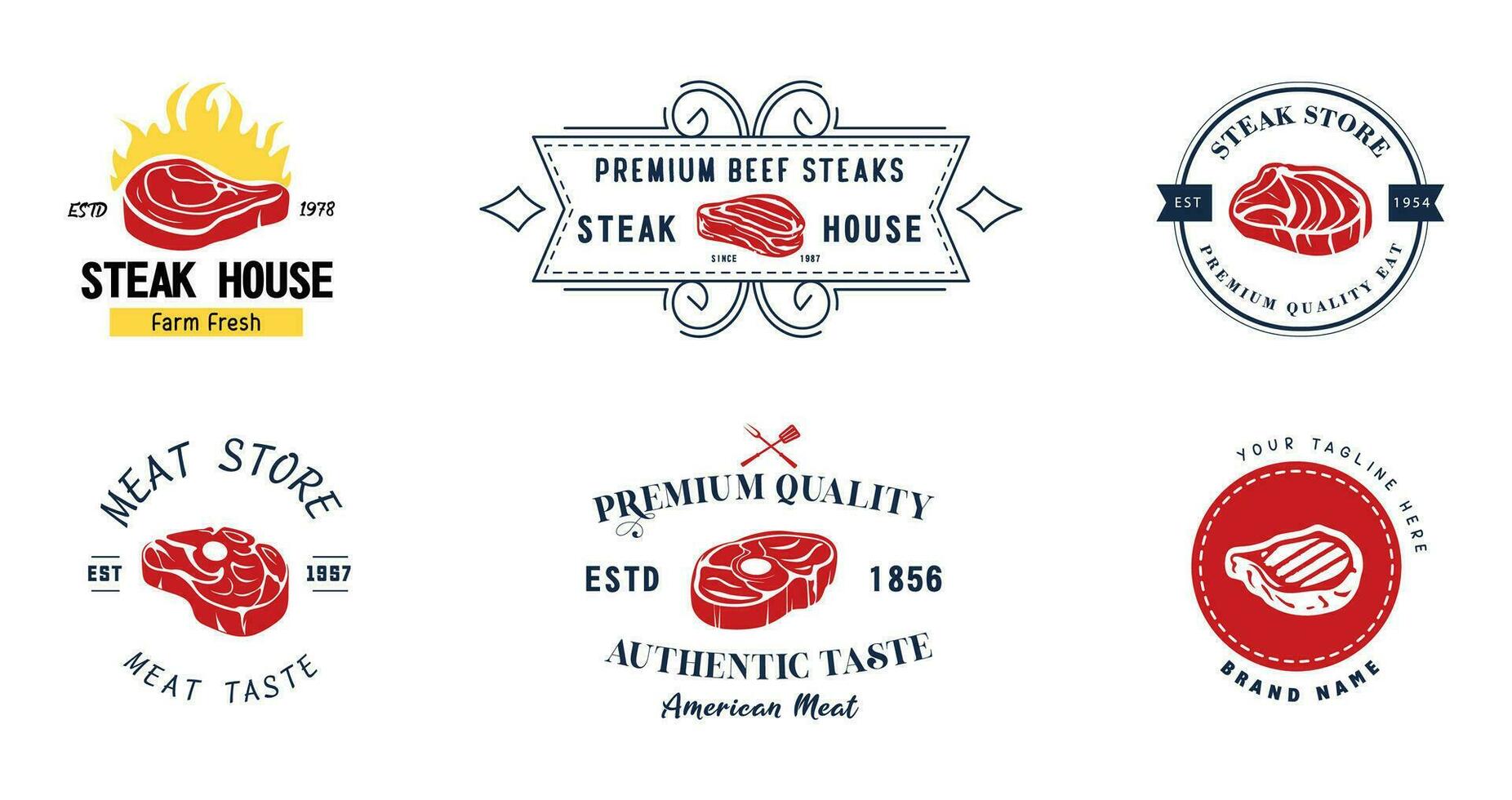 Steak House or Meat Shop Typography Label. Vector Illustration.