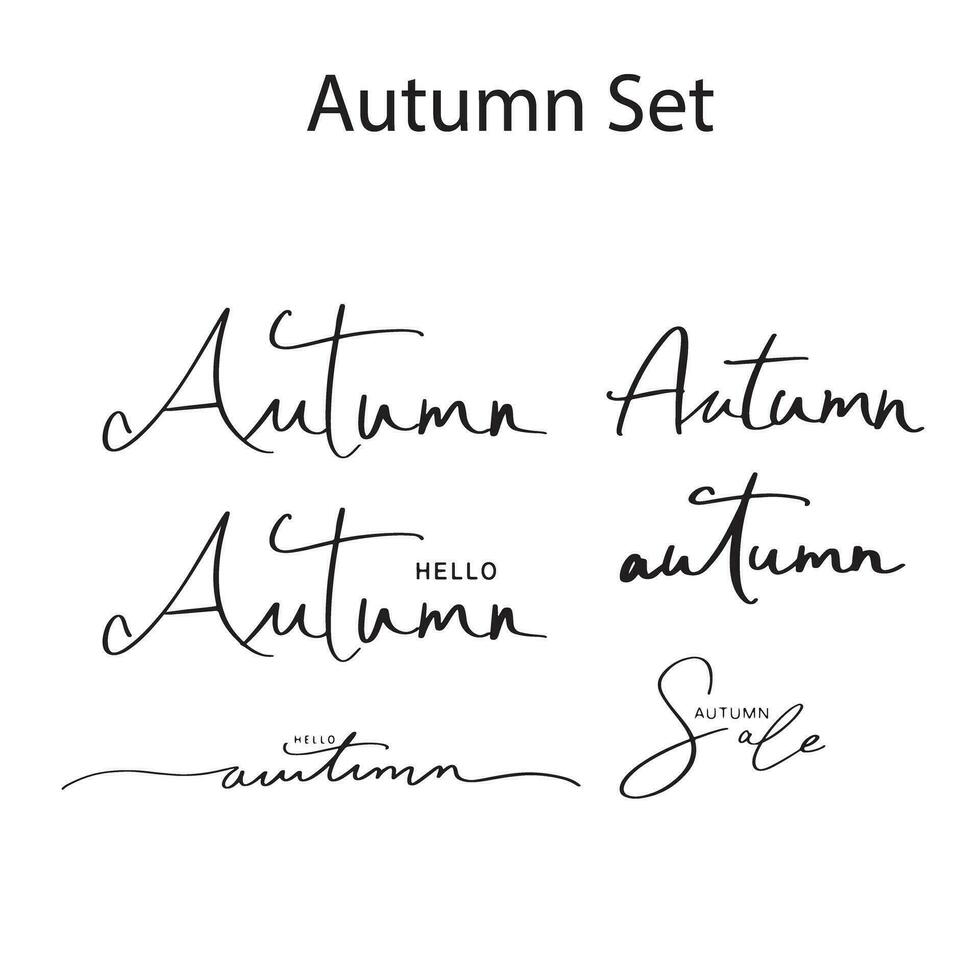 Hello sale autumn set collection symbol decoration ornament full of autumn vector illustration hand written calligraphy font september october november leaf design template quote ink concept maple