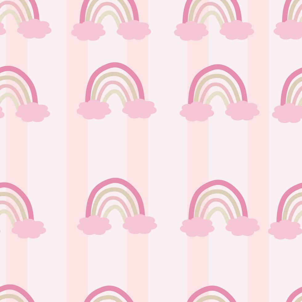 Seamless pattern  cute rainbow for kids, children. Rainbow, clouds background. Scandinavian style for fabric, wallpaper, clothes, swaddles, apparel, planner, sticker vector