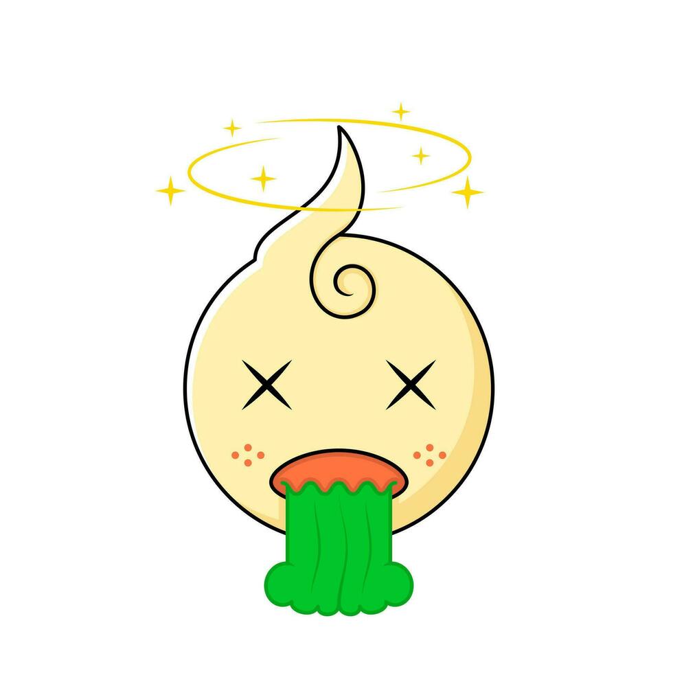 sick, dizzy and vomiting. cute baby emoticon. color, flat and simple outline style. used for icon, sticker or logo vector