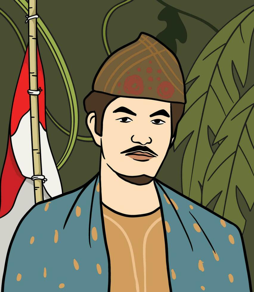 sur sumatera héroe retrato ilustración. contento indonesio nacional héroes día vector