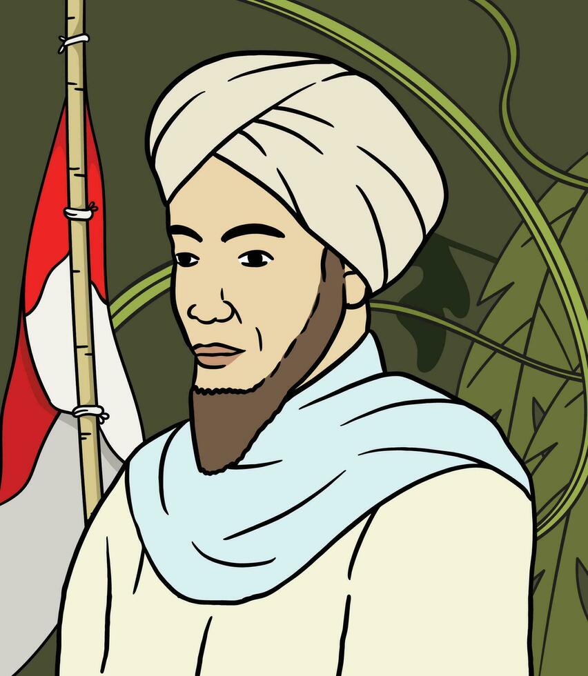 Imam Bonjol portrait illustration. Happy Indonesian National Heroes day vector