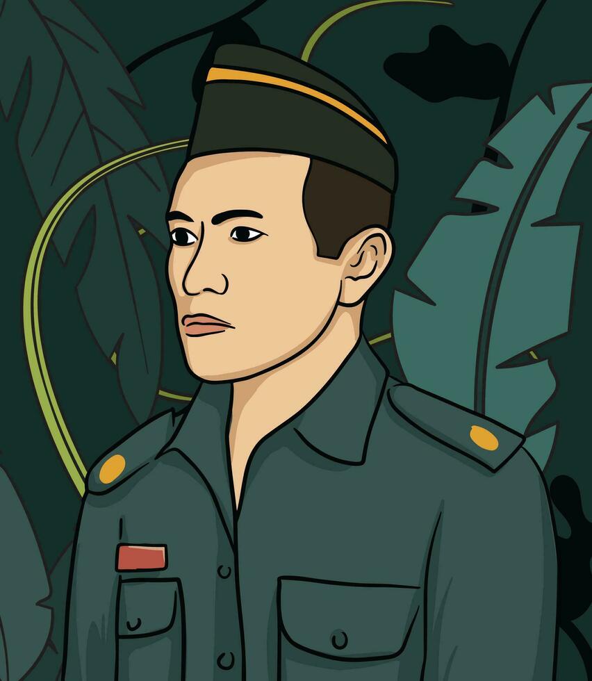 Raden Suprapto hero portrait illustration. Happy Indonesian National