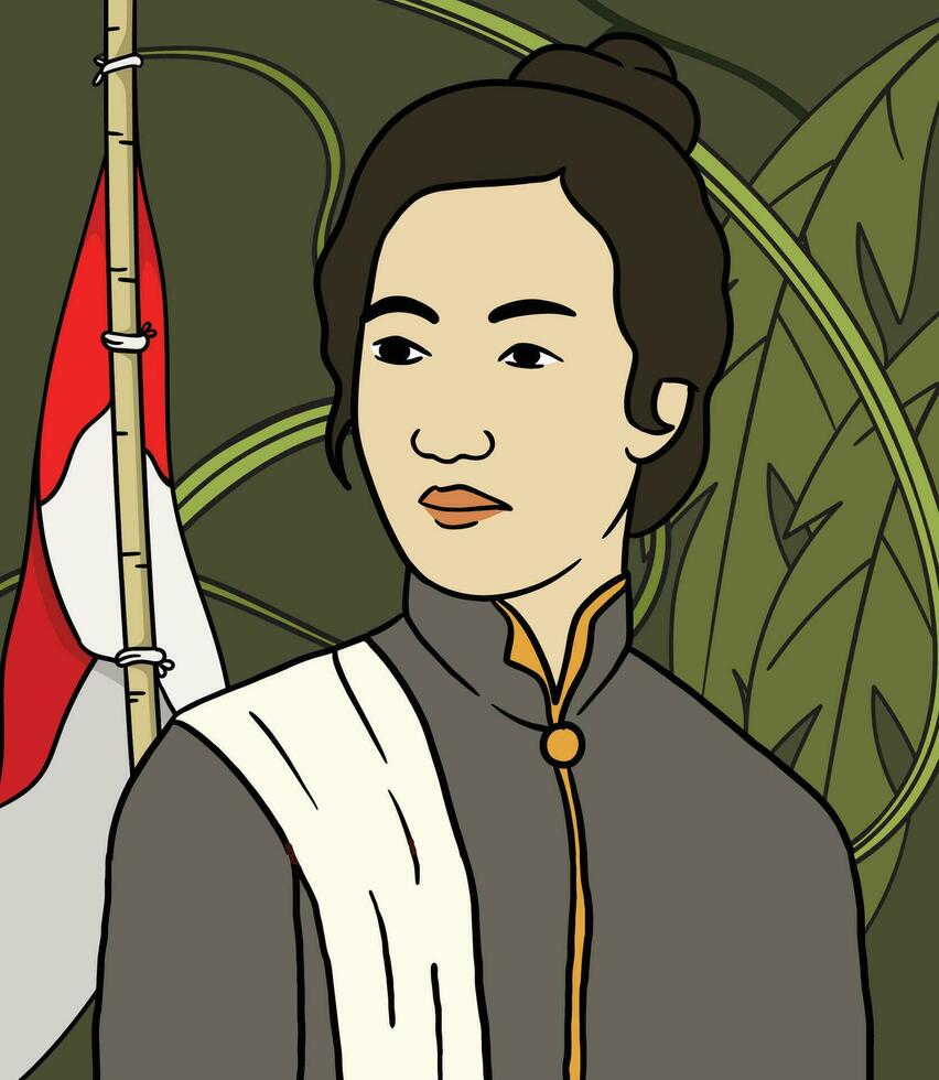 cuk nyak Mutia retrato ilustración. contento indonesio nacional héroes día vector