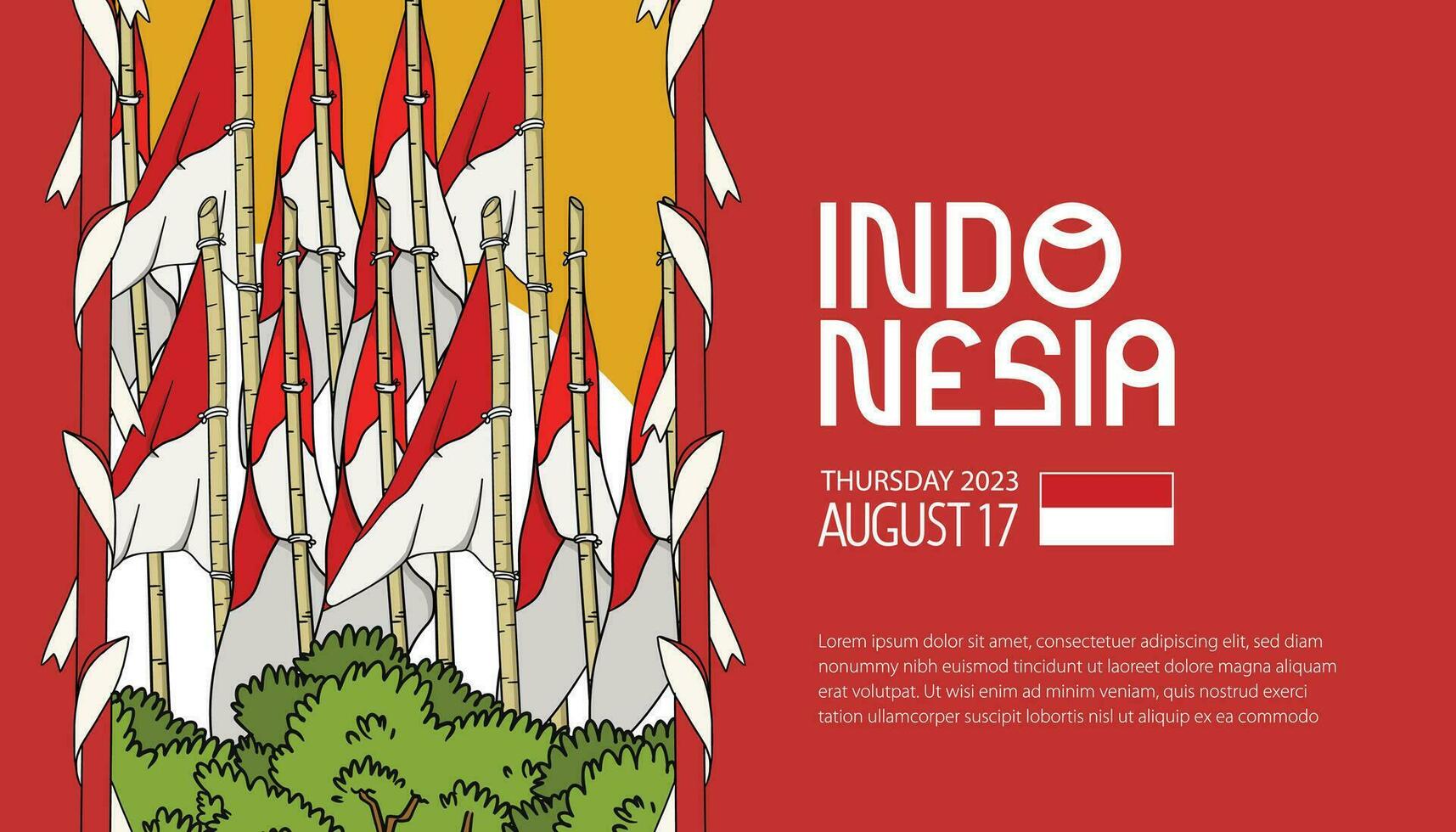 Selamat hari kemerdekaan Indonesia. translation happy indonesian independence day illustration landing page vector