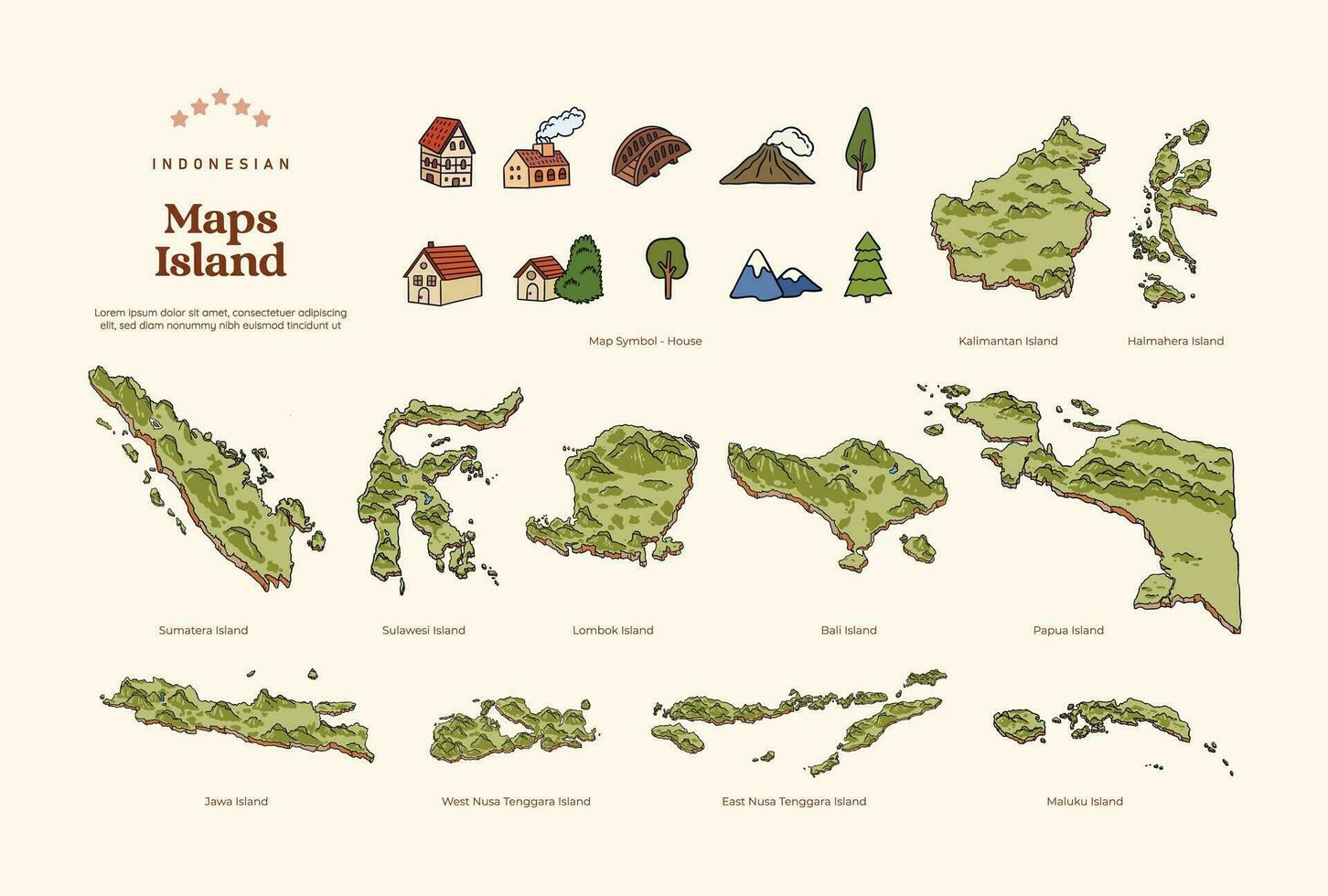 aislado Indonesia islas mapa dibujado a mano ilustración vector