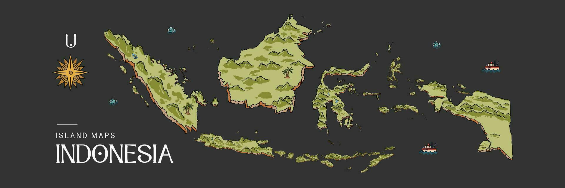 aislado Indonesia islas mapa dibujado a mano ilustración vector