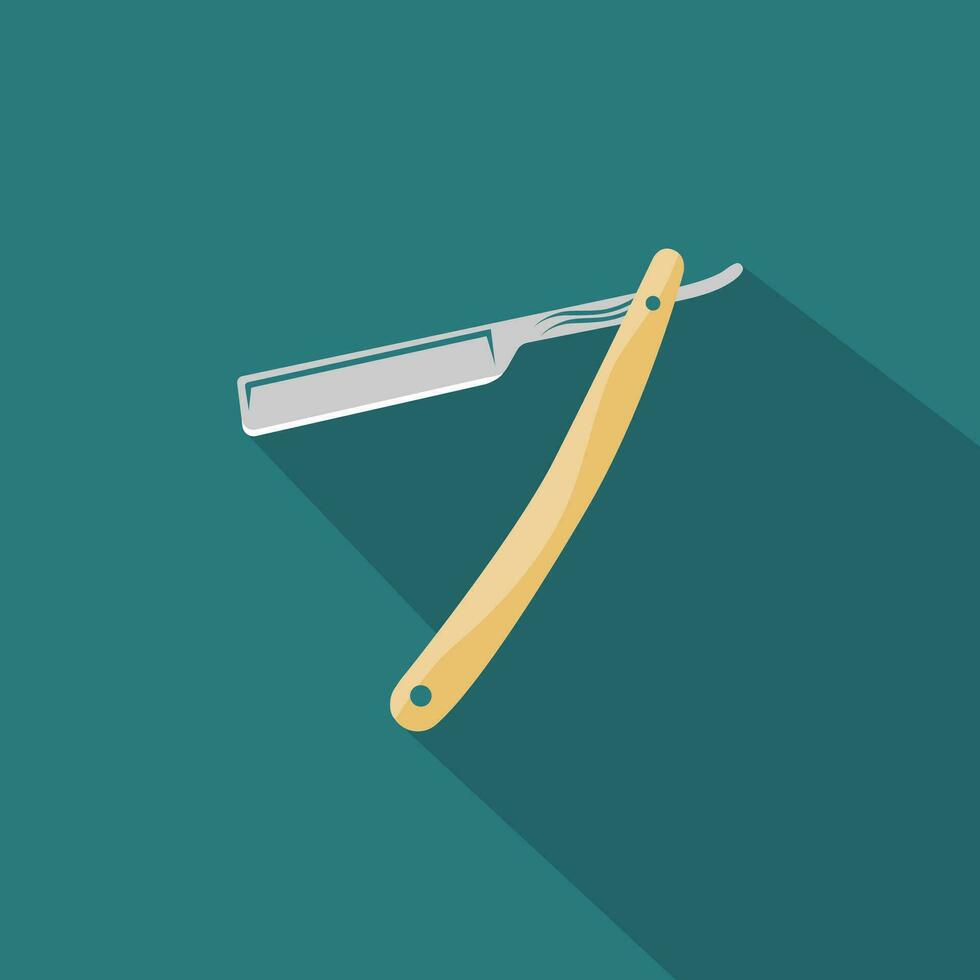 Straight razor icon with long shadow. Flat design style. Straight razor simple silhouette. Modern, minimalist icon in stylish colors. vector