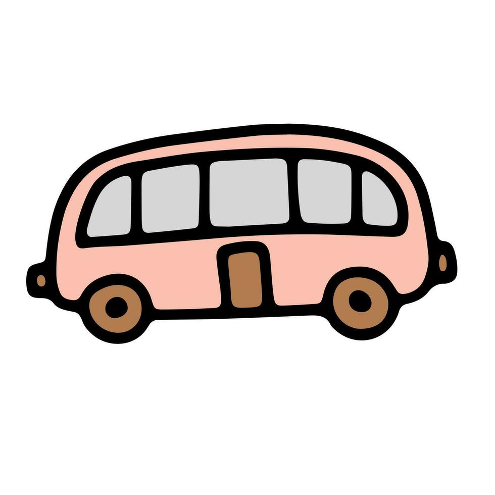 Doodle car. Funny primitive sketch scribble style. Hand drawn toy car vector illustration.