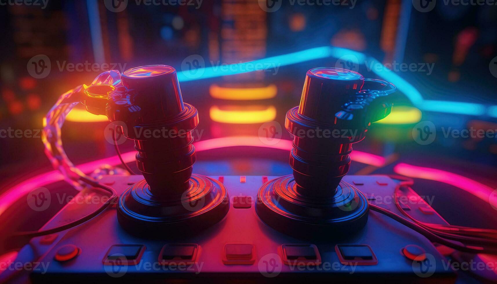 Futuristic stylish joystick for games in neon light photo