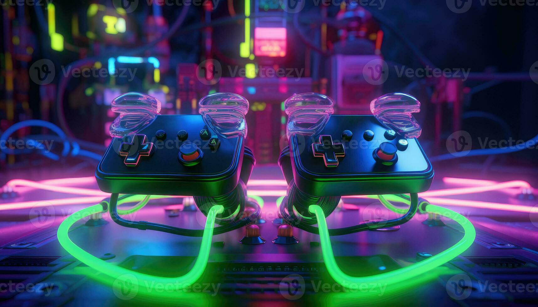 Futuristic stylish joystick for games in neon light photo
