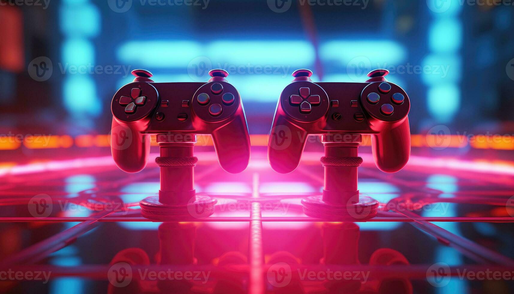 Futuristic stylish joystick for games in neon light photo