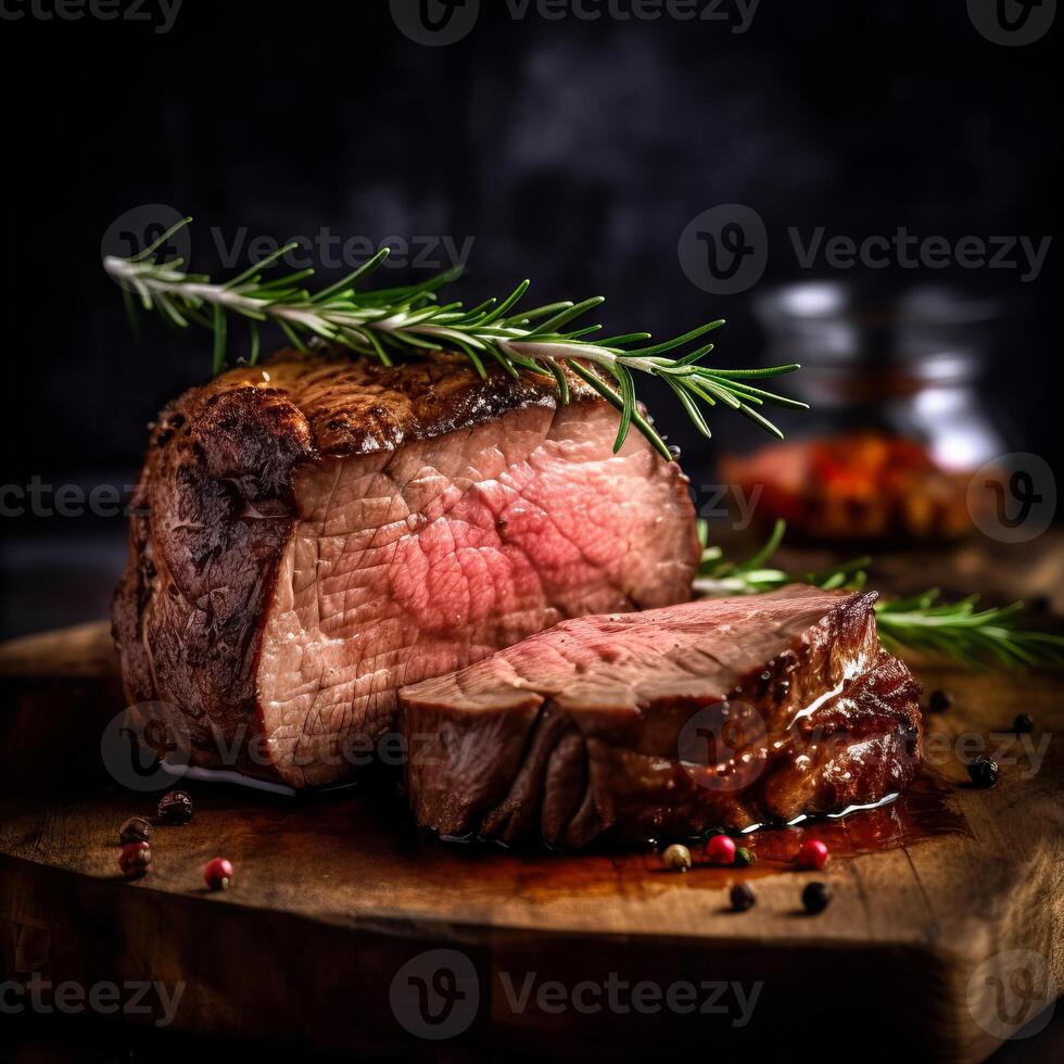 Grilled fresh juicy beef steak on grill, close up, isolated, copy space, photo