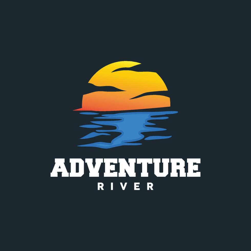 River Logo Design, River Creek Vector, Riverside Illustration With A Combination Of Mountains And Nature, Product Brand vector