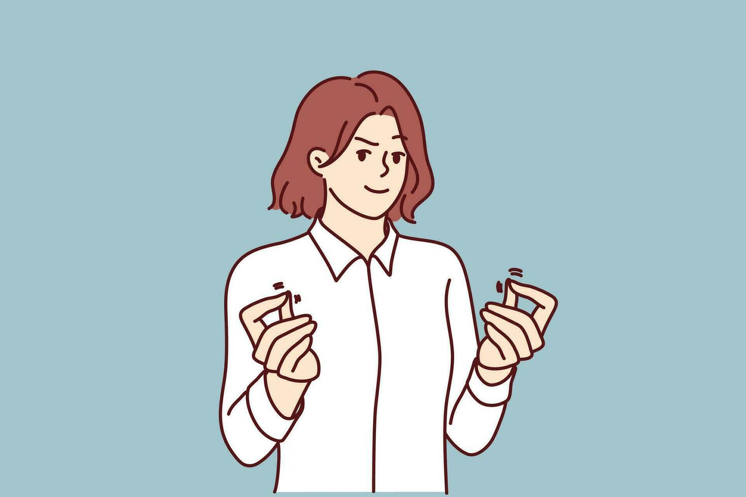 Sneaky woman showing money gesture wanting cash for lobbying or getting insider information. Sneaky girl with selfish expression greets to receive bribe for anti-corruption concept vector