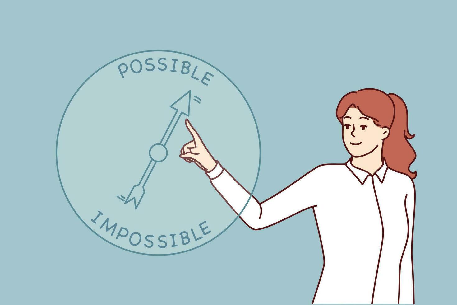 Businesswoman chooses between possible and impossible when deciding on further career or business development. Woman manager with strategic thinking wants to do impossible to achieve result. vector