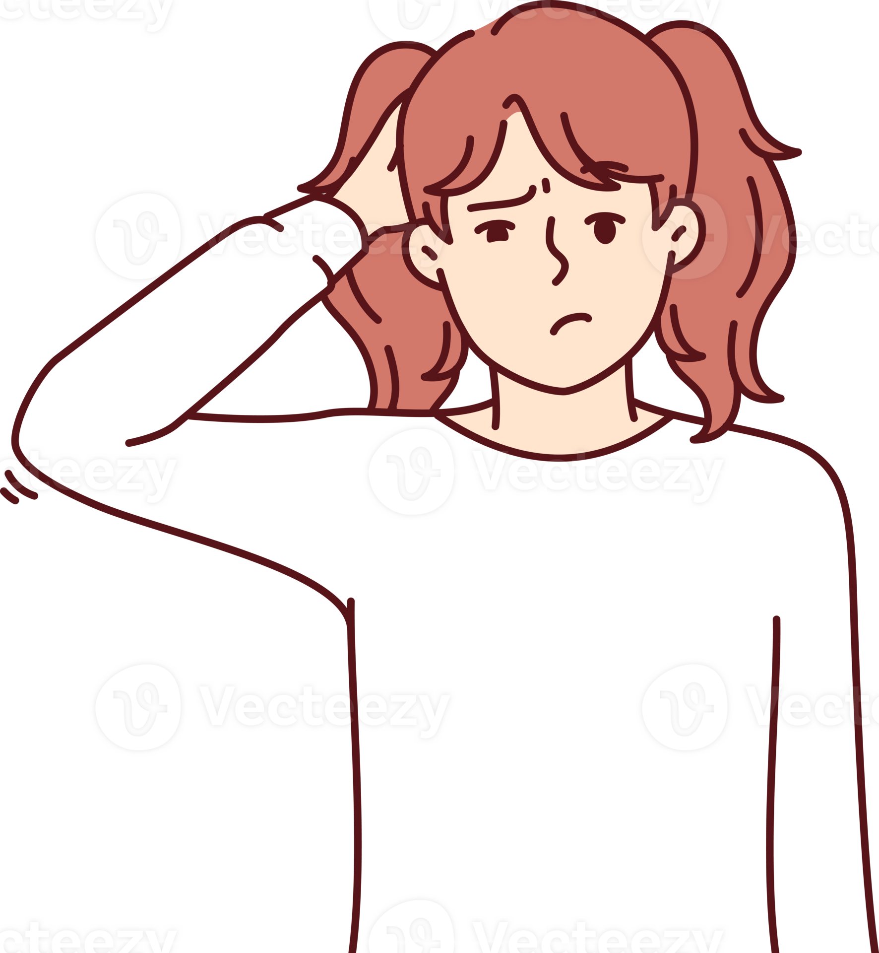 Confused little girl scratching head and looking at screen not knowing