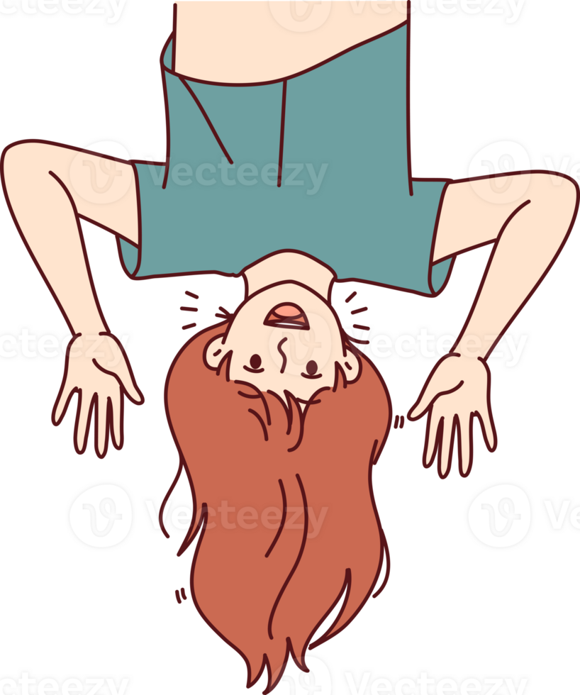 Funny girl upside and waving hands inviting friends from elementary school to play together png