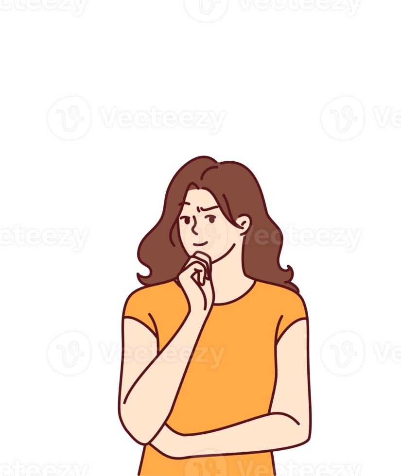 Woman with robot arms behind thinks about introduction of AI and robotic in business processes png