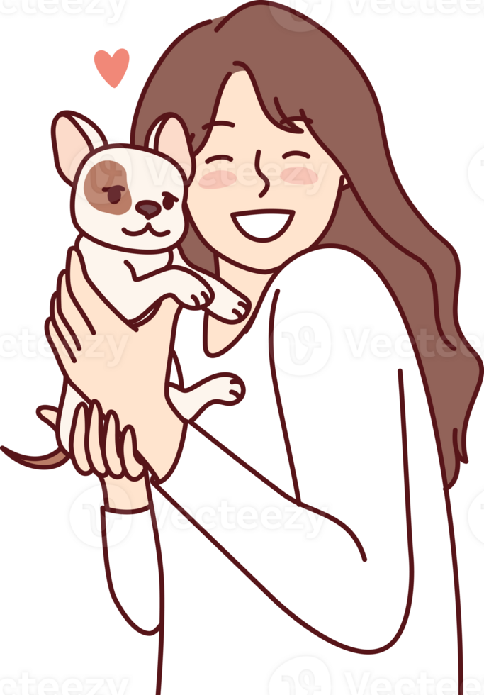 Little girl hugs puppy given for birthday and rejoices at dog become best friend for child png