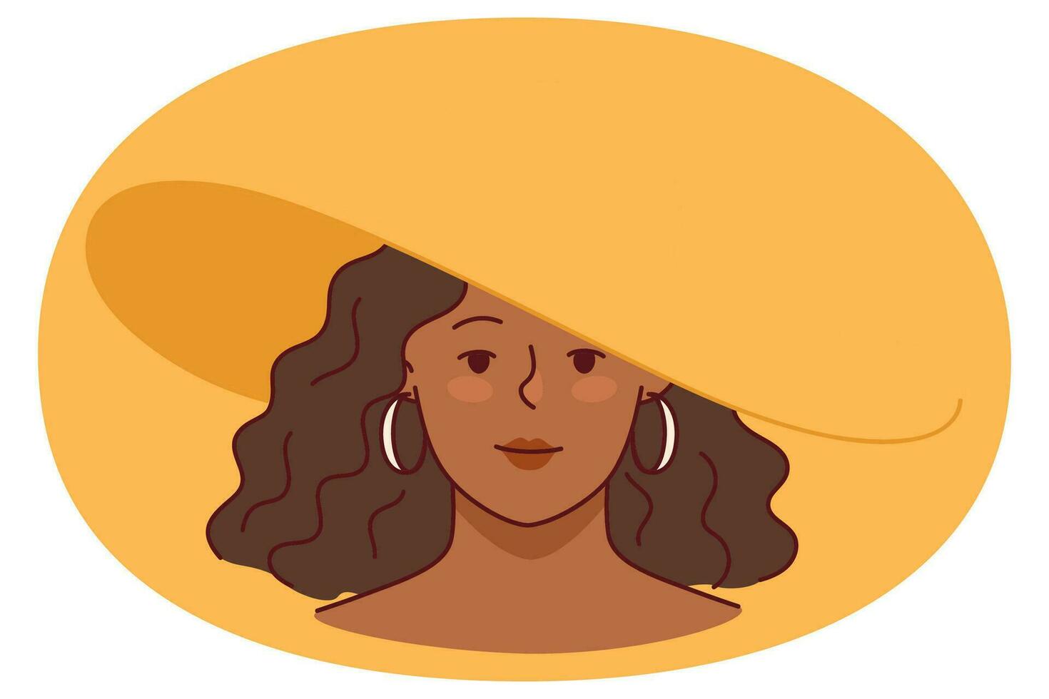 Happy confident African American woman wearing summer hat. Smiling biracial girl in headwear. Vector illustration.