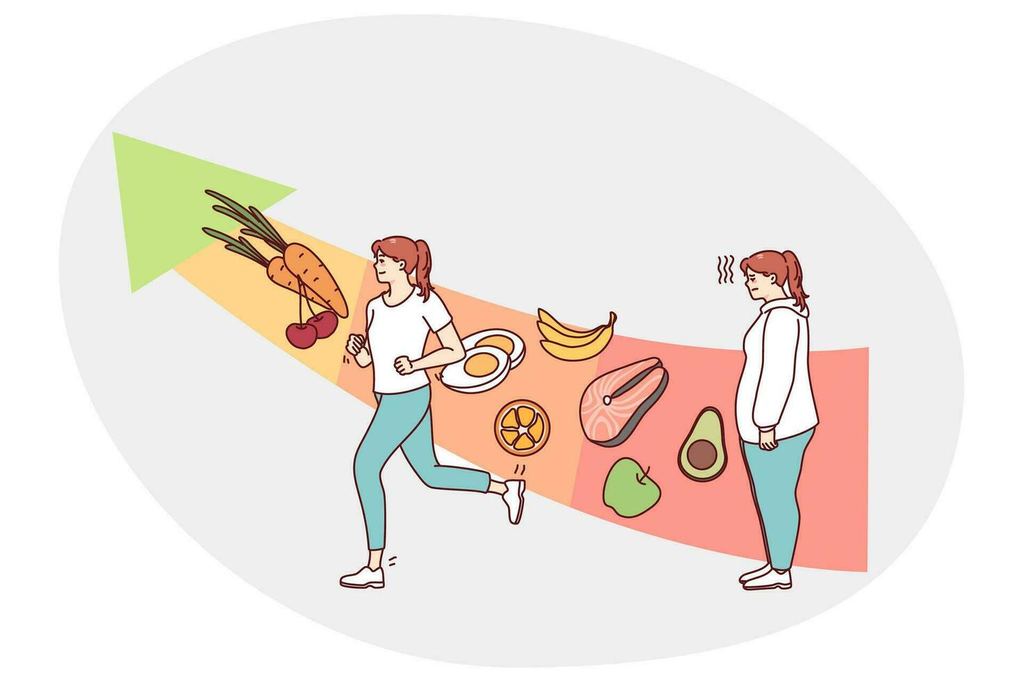 Woman change training and eating healthy food vector