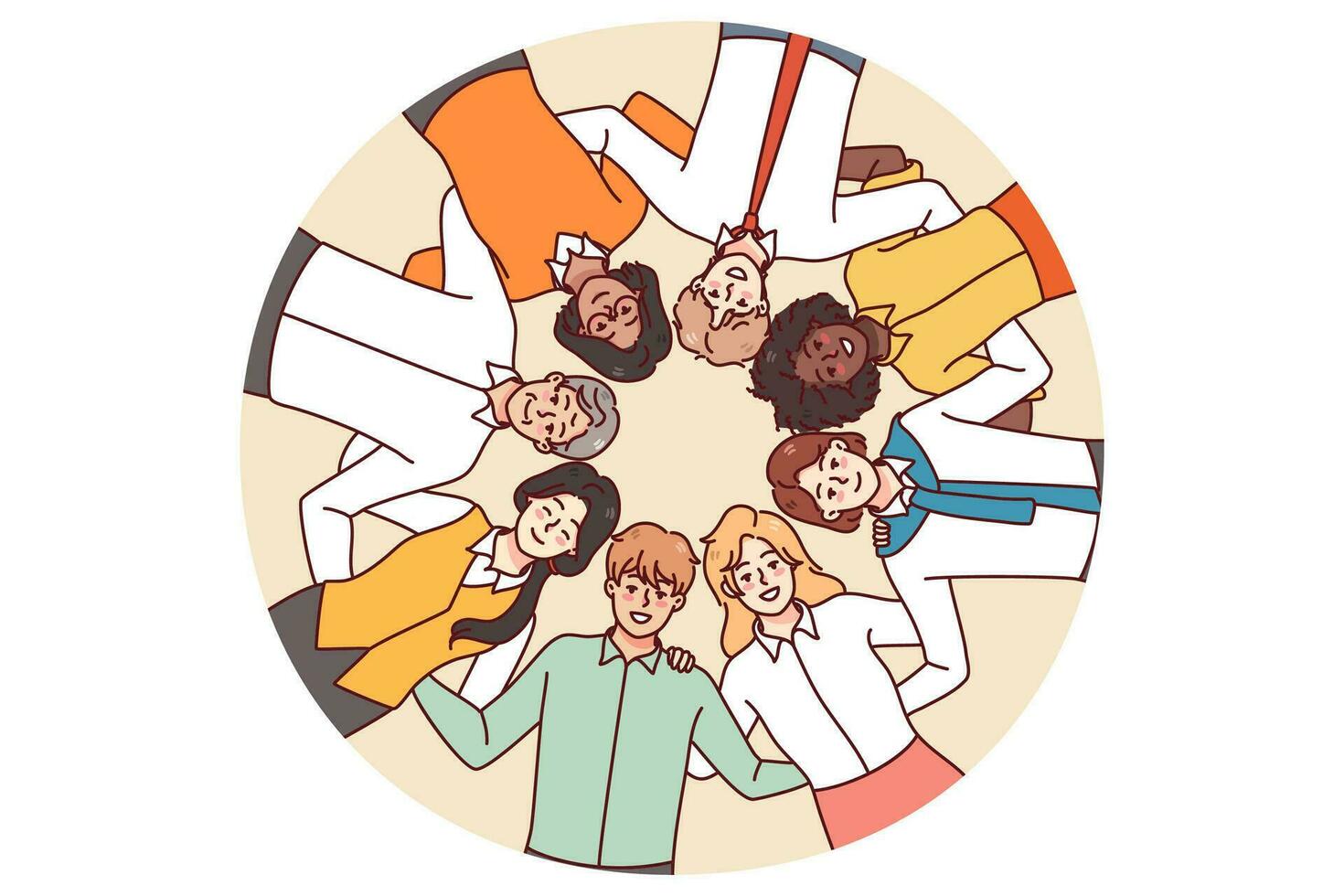 Multiethnic people stand in circle showing unity vector